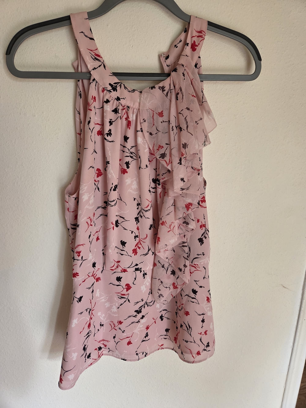 White House Black Market Pink Floral Ruffle Tank